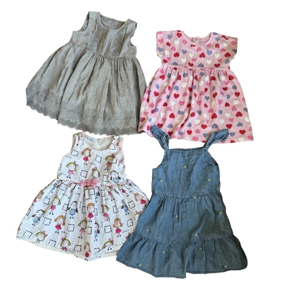 Bundle 4PC Dresses Baby Girl 18M Sleeveless Pink Hearts Floral Eyelet Summer